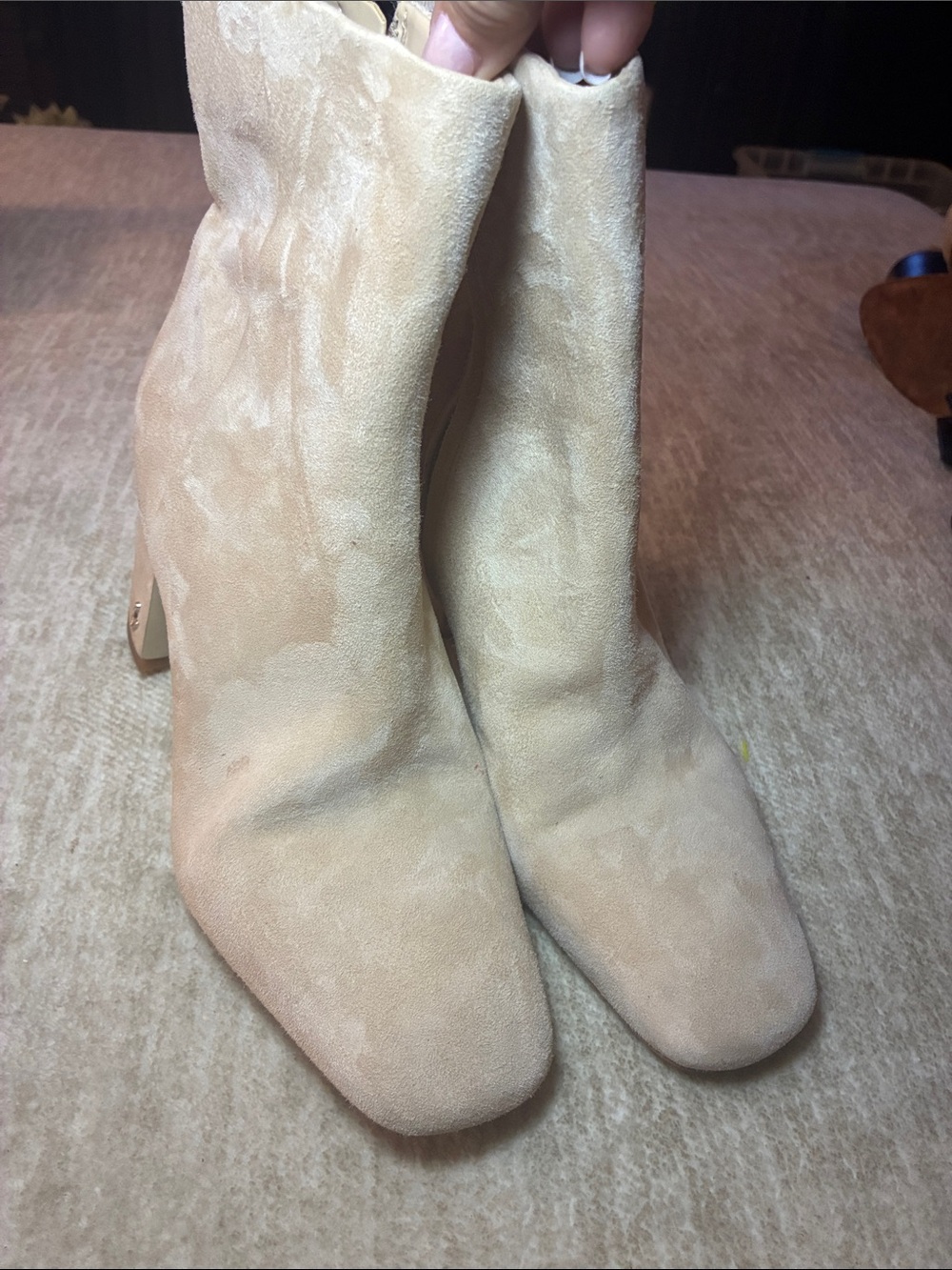 Sam Edelman Cream Suede Block Heel Boots
